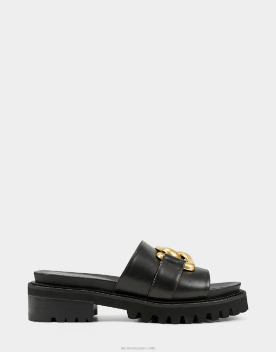 sandalia de cuero negro Aerosoles F846309 mujer