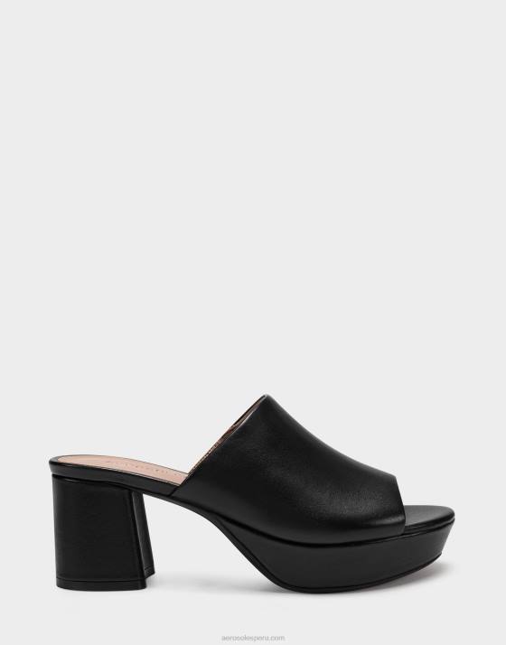 sandalia de cuero negro Aerosoles F846393 mujer