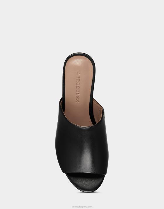 sandalia de cuero negro Aerosoles F846393 mujer