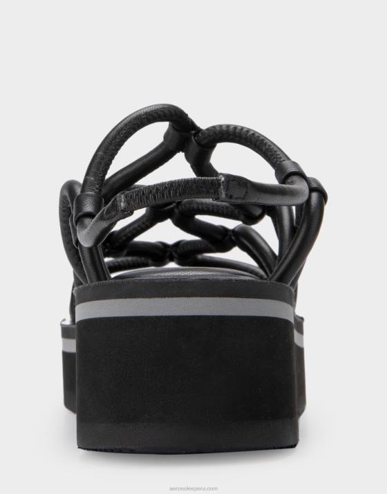 sandalia de cuero negro Aerosoles F846398 mujer
