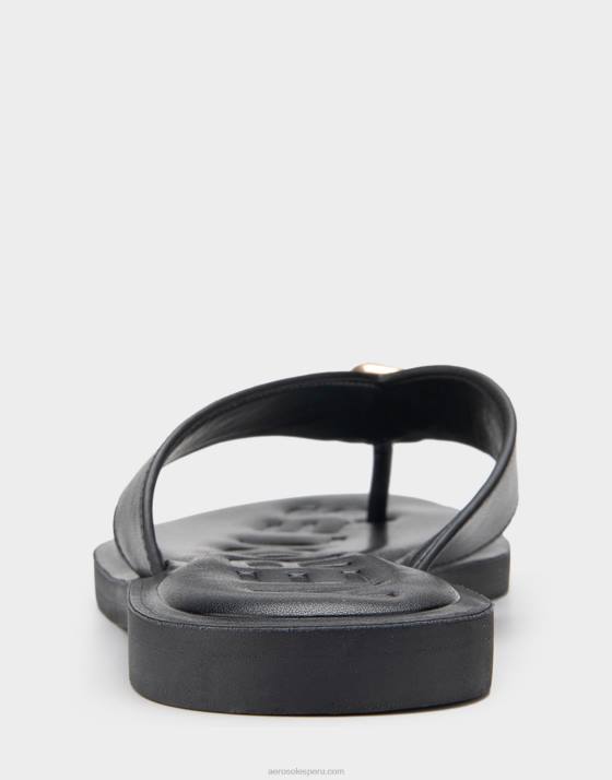 sandalia negra de cuero genuino Aerosoles F846450 mujer