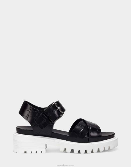sandalia negra de piel de cocodrilo Aerosoles F846476 mujer