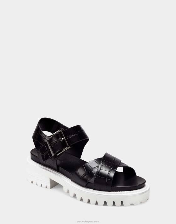 sandalia negra de piel de cocodrilo Aerosoles F846476 mujer