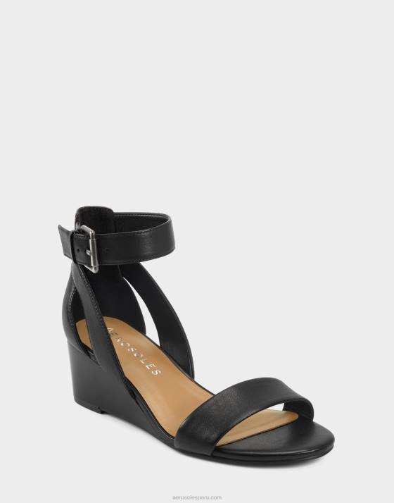 sandalia cuña piel negra Aerosoles F846334 mujer