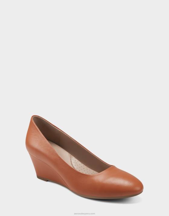 cuña de cuero tostado Aerosoles F846326 mujer