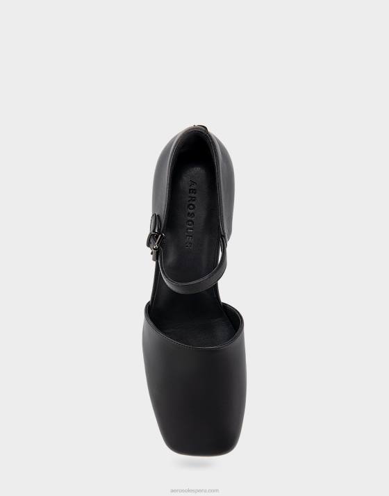 tacón de plataforma de cuero negro Aerosoles F846366 mujer