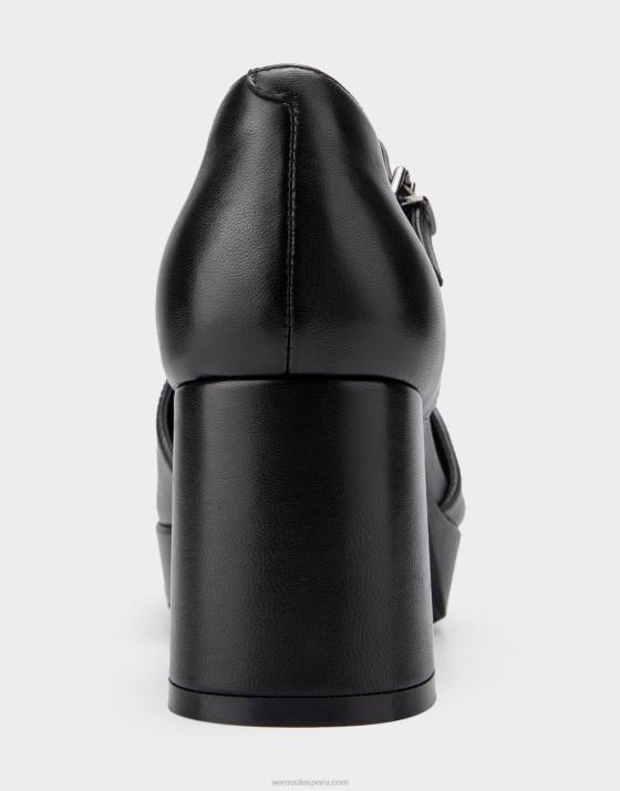 tacón de plataforma de cuero negro Aerosoles F846366 mujer