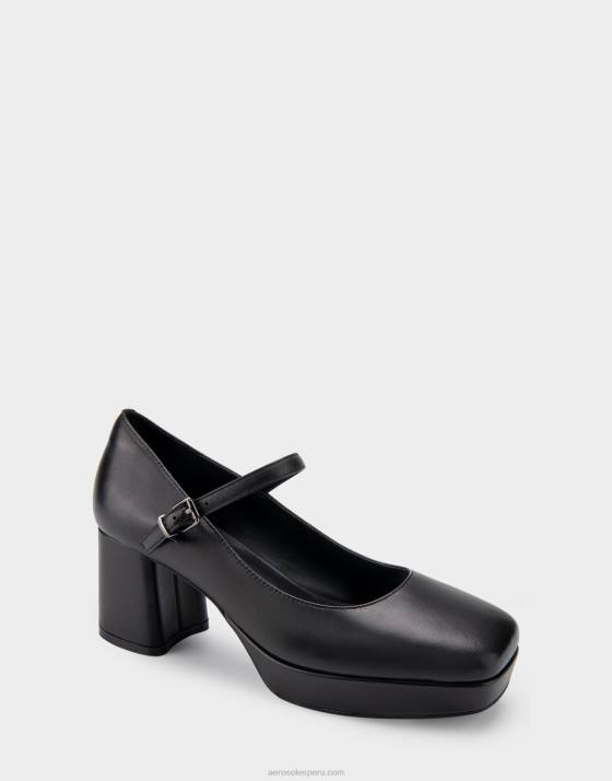 tacón de plataforma de cuero negro Aerosoles F846368 mujer