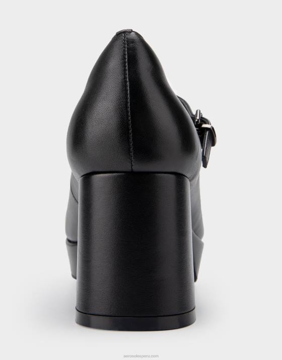 tacón de plataforma de cuero negro Aerosoles F846368 mujer